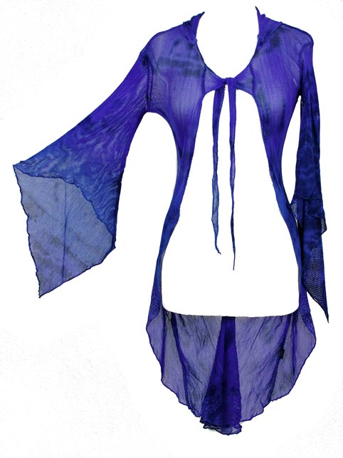 Dark Star Blue & Purple Tie Dye Gothic FishNet Hooded Long Jacket - Click Image to Close