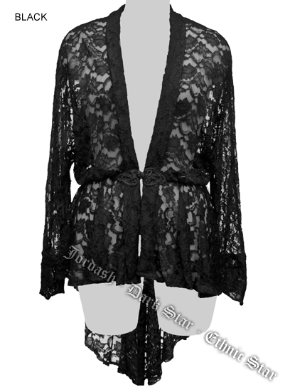 Dark Star Black Lace Gothic Duster Jacket w Frog Fastening - Click Image to Close