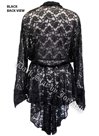 Dark Star Black Lace Gothic Duster Jacket w Frog Fastening - Click Image to Close