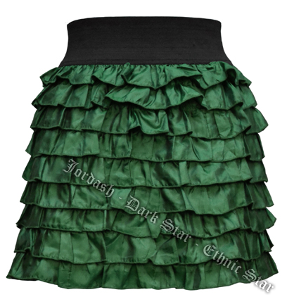 Dark Star Green Layered Ruffled Gothic Short Mini Skirt - Click Image to Close