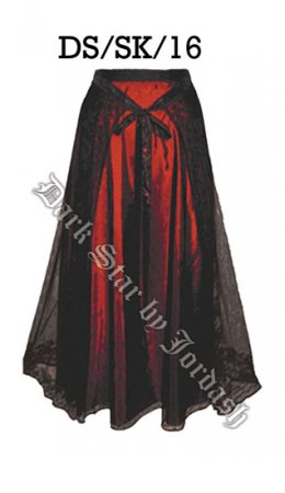 Dark Star Red & Black Long Gothic Skirt with Lace Overskirt