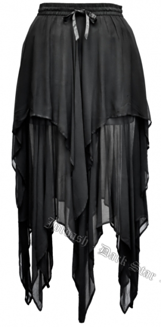 Dark Star Gothic Black Georgette Multi Tier Witchy Hem Skirt - Click Image to Close