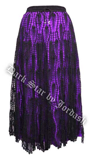 Dark Star Gothic Black Purple Satin Crochet Lace Skirt
