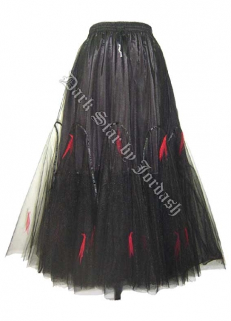 Dark Star Black and Red Victorian Long Tulle Skirt - Click Image to Close