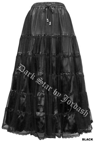 Dark Star Satin and Black Mesh Long Gothic Skirt - Click Image to Close