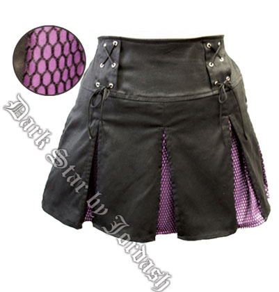 Dark Star Pleated Gothic Punk Purple & Black Mini Skirt with Net