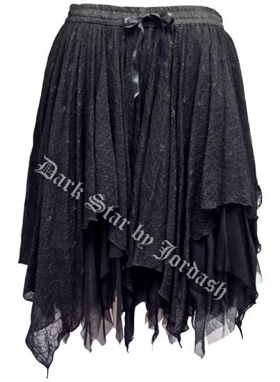 Dark Star Black Spiderweb Lace Layered Gothic Short Skirt - Click Image to Close
