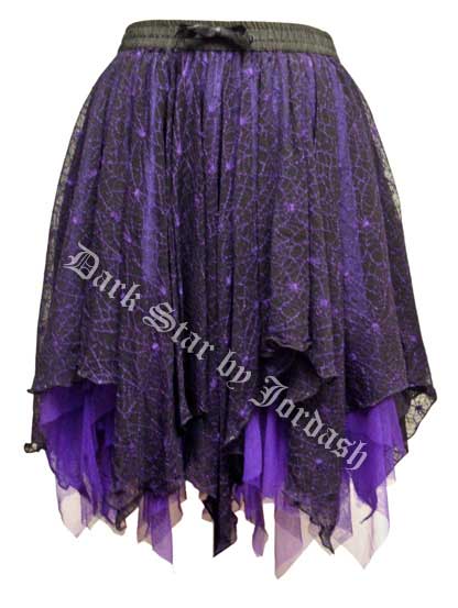 Dark Star Black and Purple Spiderweb Lace Layered Gothic Short Skirt - Click Image to Close