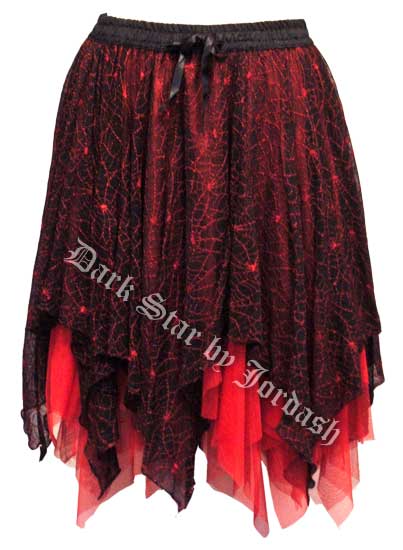 Dark Star Black and Red Spiderweb Lace Layered Gothic Short Skirt - Click Image to Close
