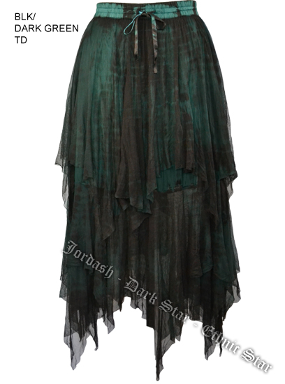 Dark Star Gothic Black and Green Dark Lace Net Multi Tier Witchy Hem Skirt - Click Image to Close