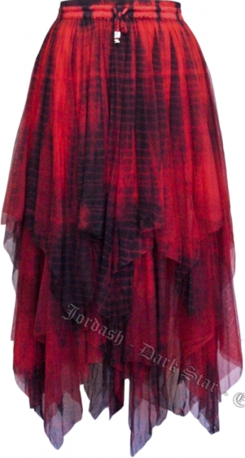 Dark Star Gothic Black and Red Lace Net Multi Tier Witchy Hem Skirt - Click Image to Close