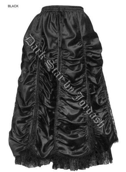 Dark Star Long Black Satin & Lace Gothic Victorian Skirt - Click Image to Close