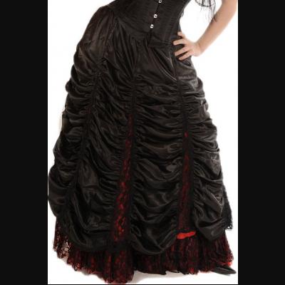 Dark Star Long Red & Black Satin & Lace Gothic Victorian Skirt - Click Image to Close