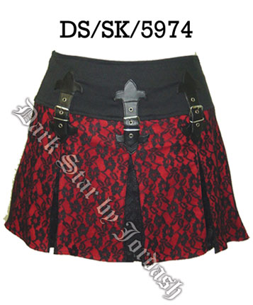 Dark Star Gothic Black & Red Lace PVC Mini Skirt Dark Star Gothic Black & Red Lace PVC Mini Skirt