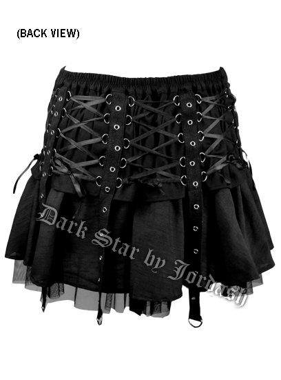 Dark Star Black Gothic Punk Mini Corset Skirt - Click Image to Close