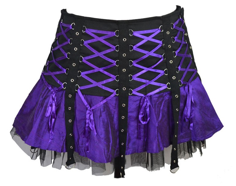 Dark Star Purple & Black Gothic Punk Mini Corset Skirt - Click Image to Close