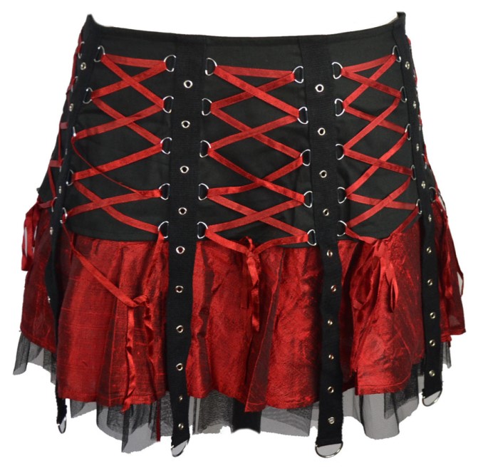 Dark Star Red & Black Gothic Punk Mini Corset Skirt - Click Image to Close