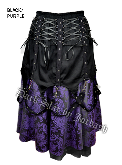 Dark Star Black and Purple Brocade Chains Gothic Skirt - Click Image to Close
