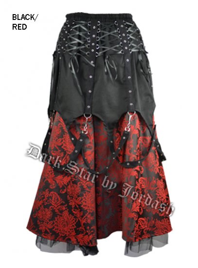 Dark Star Black and Red Brocade Chains Gothic Skirt - Click Image to Close