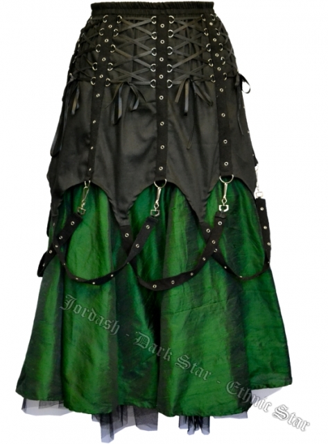 Dark Star Black and Green Chains Gothic Skirt - Click Image to Close