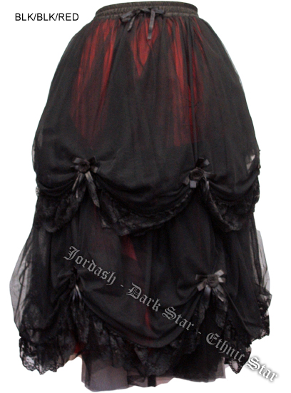 Dark Star Long Black and Red Satin Roses Gothic Fairytale Skirt - Click Image to Close