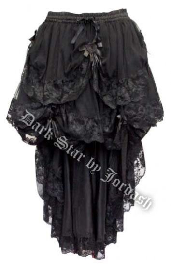Dark Star Black Gothic Satin Roses Lace Hi Low Skirt - Click Image to Close
