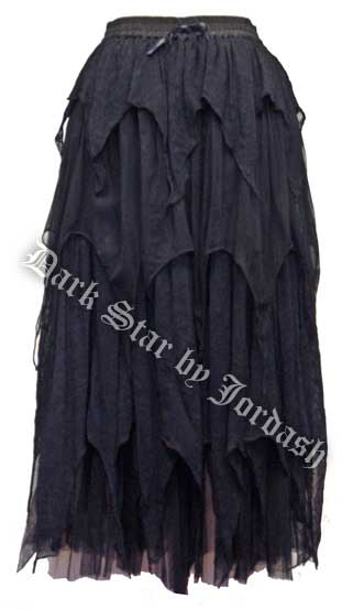 Dark Star Gothic Black Cobweb Lace Spiderweb Multi Tier Long Skirt