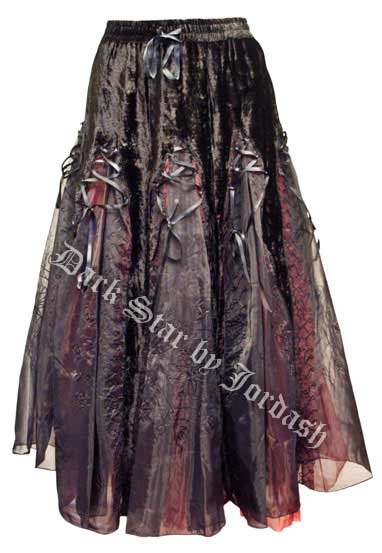Dark Star Black Red Velvet Ribbons Organza Long Gothic Skirt