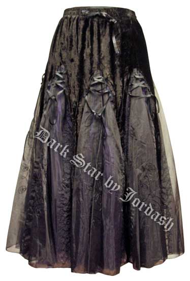 Dark Star Black Purple Velvet Ribbons Organza Long Gothic Skirt