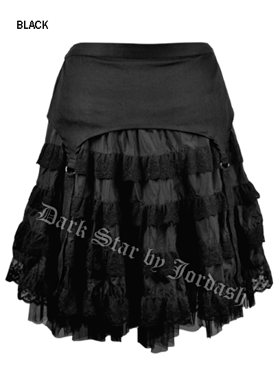 Dark Star Plus Size Black Lace Gothic Tiered D Ring Garter Punk Skirt - Click Image to Close