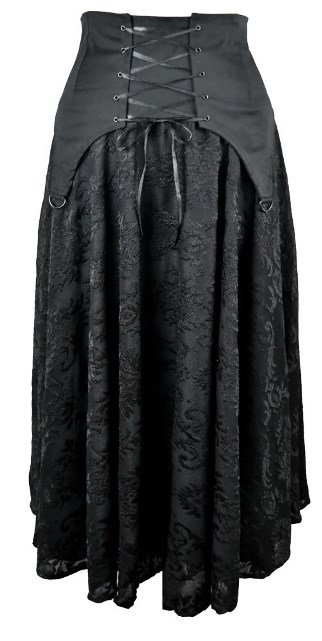 Dark Star Black Cotton Satin Lace Corset Ribbon Gothic Skirt - Click Image to Close