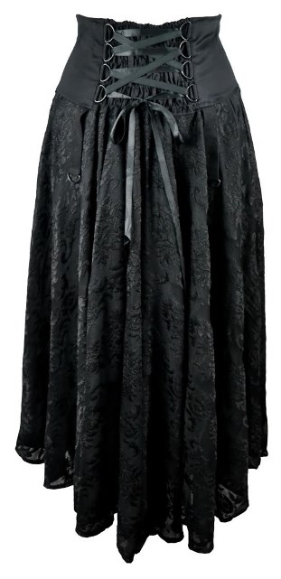 Dark Star Black Cotton Satin Lace Corset Ribbon Gothic Skirt - Click Image to Close