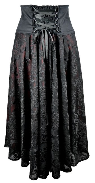 Dark Star Black and Red Cotton Satin Lace Corset Ribbon Gothic Skirt - Click Image to Close