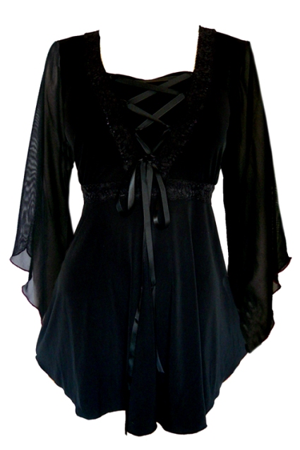 Plus Size Bewitched Corset Top in Black with Black Trim - Click Image to Close