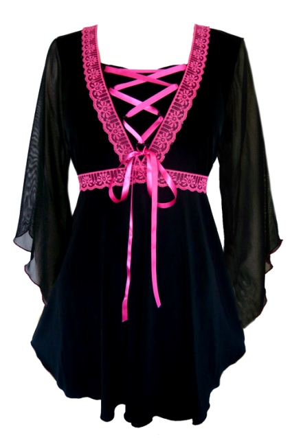 Plus Size Bewitched Corset Top in Black with Fuchsia Trim - Click Image to Close