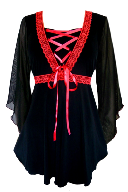 Plus Size Bewitched Corset Top in Black with Red Trim - Click Image to Close
