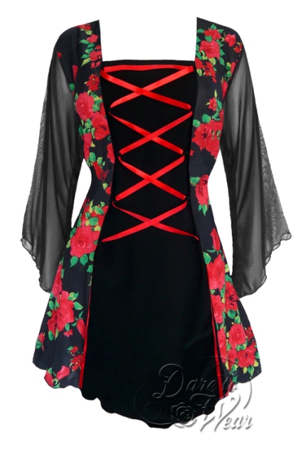 Plus Size Mandarin Corset Top in Red Rose - Click Image to Close