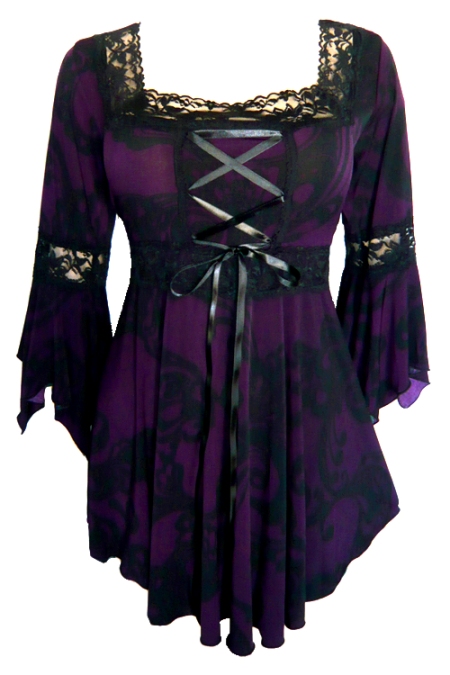 Plus Size Blackberry Swirl Renaissance Lacing up Corset Top
