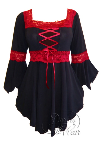 Plus Size Black and Red Gothic Renaissance Lacing up Corset Top - Click Image to Close