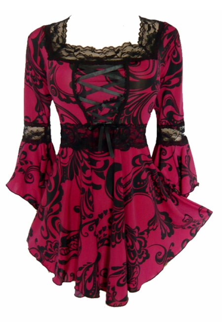 Plus Size Raspberry Swirl Renaissance Lacing up Corset Top