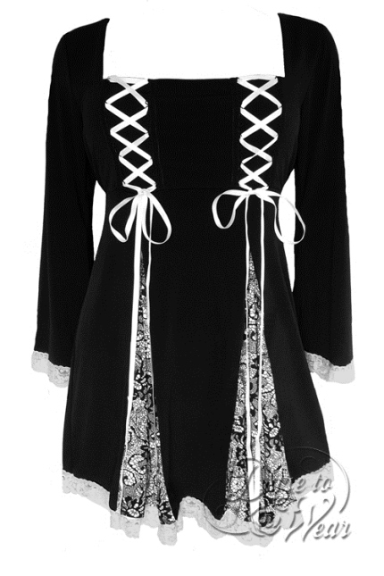 Plus Size Gemini Princess Chantilly Lace Black & White Gothic Corset Top - Click Image to Close