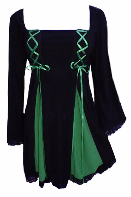 Plus Size Gemini Princess Black and Emerald Green Gothic Corset Top