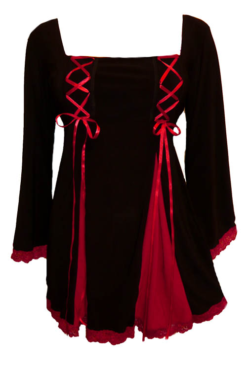 Plus Size Gemini Princess Black and Red Gothic Corset Top - Click Image to Close