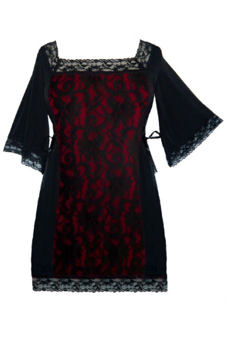 Plus Size Elegance Black and Burgundy Lace Corset Top Mini Dress