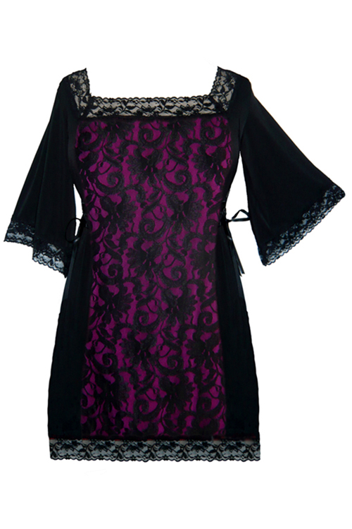 Plus Size Elegance Black and Berry Lace Corset Top Mini Dress