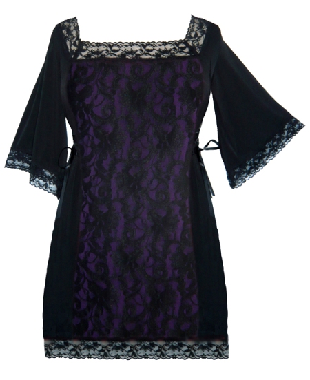 Plus Size Elegance Black and Purple Lace Corset Top Mini Dress