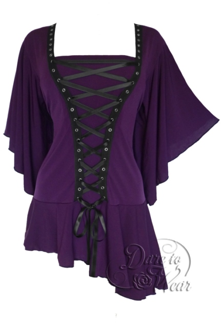 Plus Size Gothic Purple Alchemy Corset Stud Top in Amethyst - Click Image to Close