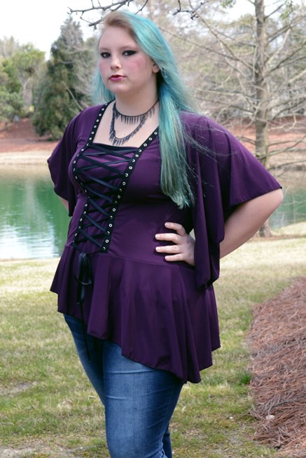 Plus Size Gothic Purple Alchemy Corset Stud Top in Amethyst - Click Image to Close