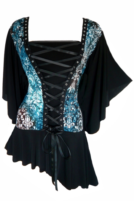 Plus Size Black & Turquoise Alchemy Corset Stud Top in Turquoise