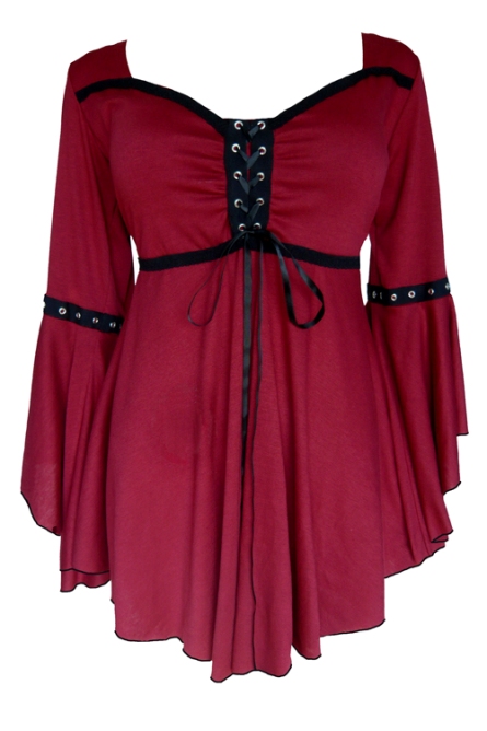 Plus Size Gothic Ophelia Corset Top in Burgundy - Click Image to Close